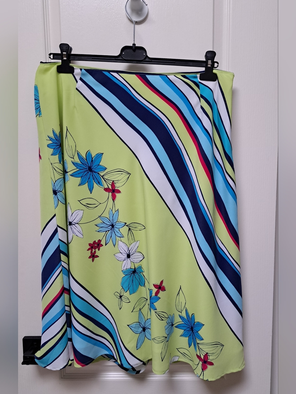 Women’s Lime Green Floral-Stripe Skirt